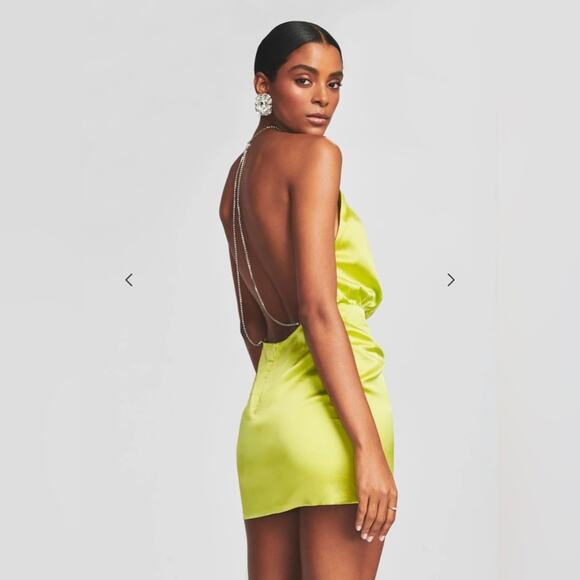 RETROFETE Anahita Silk Dress Mini Cocktail Halter Jewel Strap Neon Yellow NEW - Picture 4 of 10